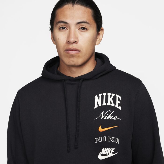 Суитшърт Nike Club Fleece Men's Pullover Hoodie Black/Safety Orange - Image 3