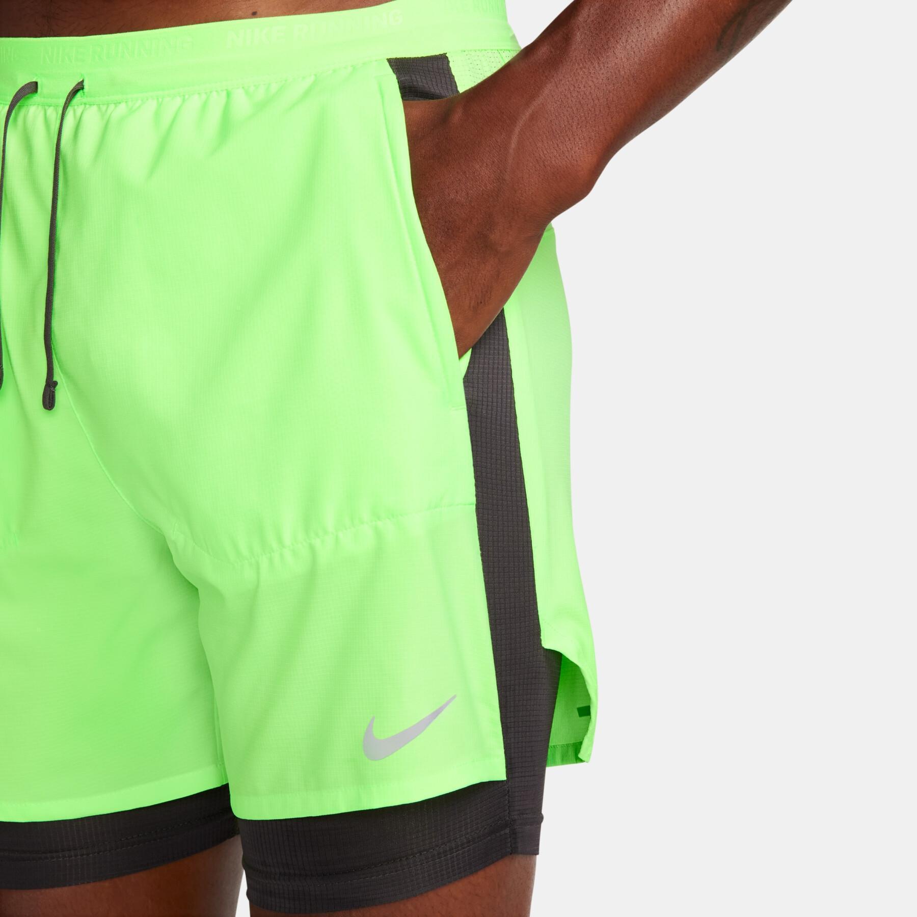 Къси панталони Nike Men’s Stride Dri-Fit 5” Hybrid 2 in 1 Shorts Lime Blast/Medium Ash - Image 3