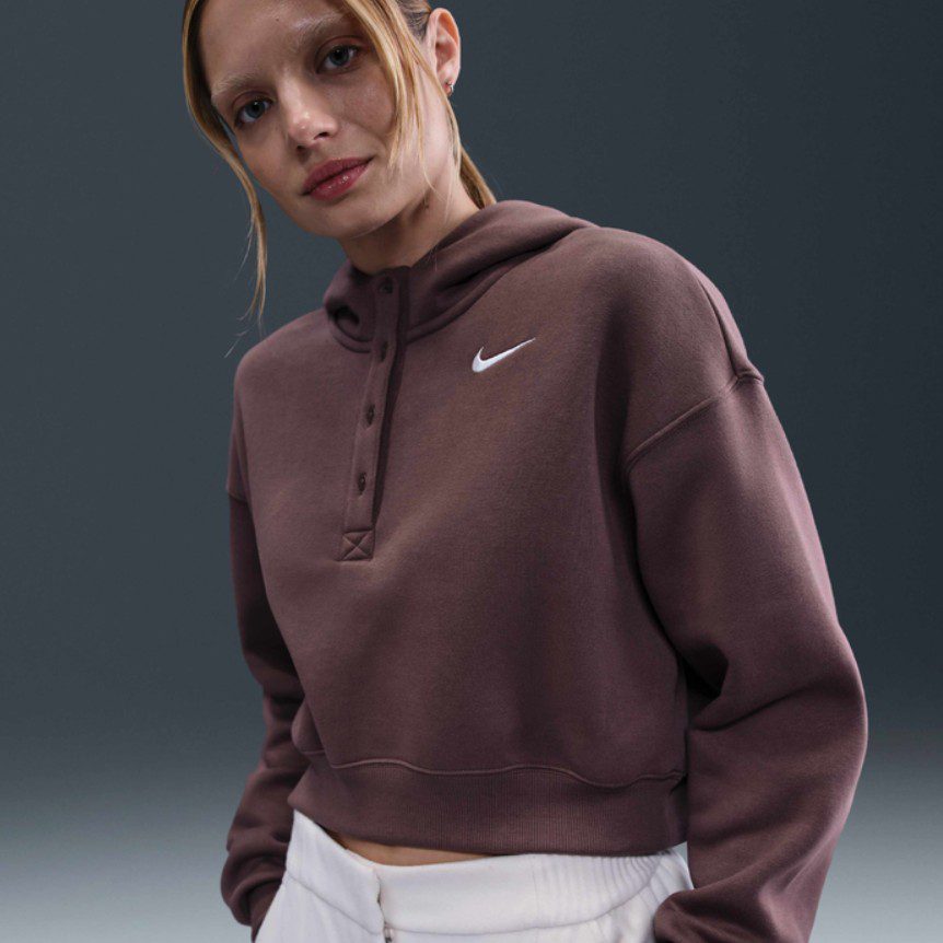 Дамски Суитшърт Nike Phoenix Fleece Oversized Cropped Henley Hoodie
