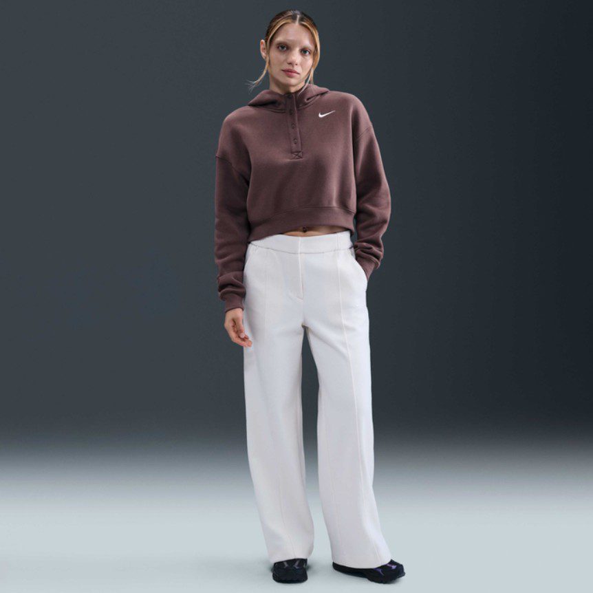 Дамски Суитшърт Nike Phoenix Fleece Oversized Cropped Henley Hoodie - Image 4